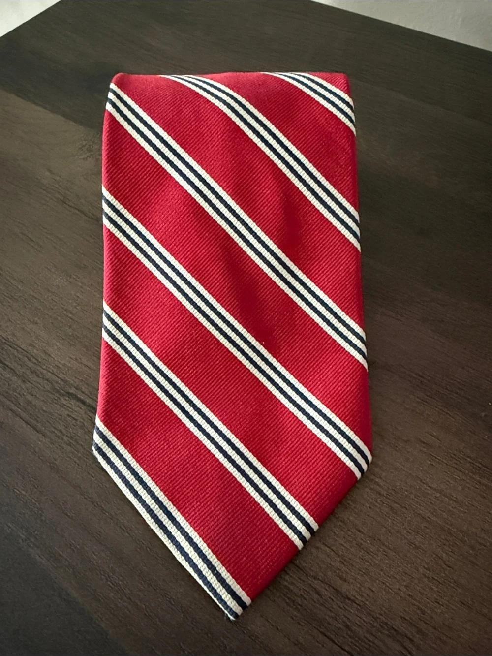 Brooks Brothers 346 Dark Red Silk Tie with Navy and White Stripes